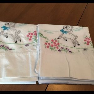 Vintage lamb flowers embroidered pillowcases